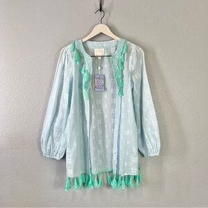 NEW Sail To Sable STS Blue Tassel Fringe Cardigan Swim Cover size small